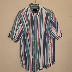 Eddie Bauer Men's Striped Button Down Shirt - Pastel Vintage L
